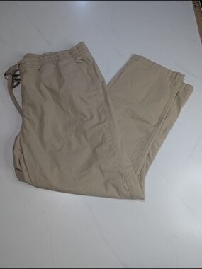 LL Bean Women's Perfect Fit Org Cotton Drawstring Khaki Pants‎ Size 18 Coastal